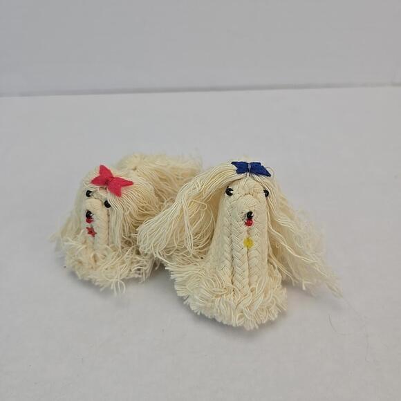 Vintage Lot of 2 Handmade Dogs from Threads White - Picture 3 of 14